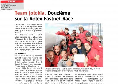 Team Jolokia. Douzième sur la Rolex Fastnet Race